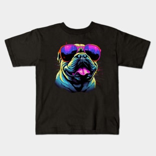 Retro Wave Bulldog Dog Shirt Kids T-Shirt